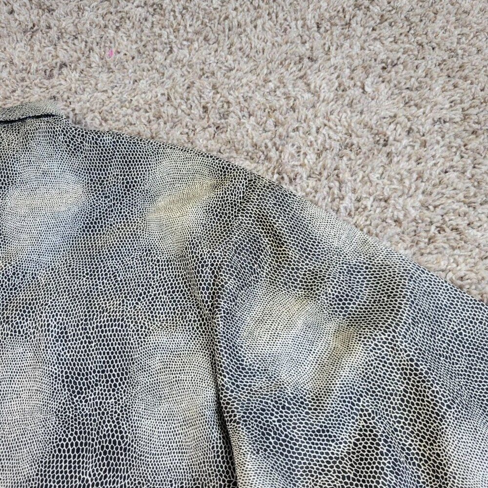 Vintage Alan Stuart Shirt Mens Large Gray Geometric Polyester Button Up Staining - Picture 6 of 7